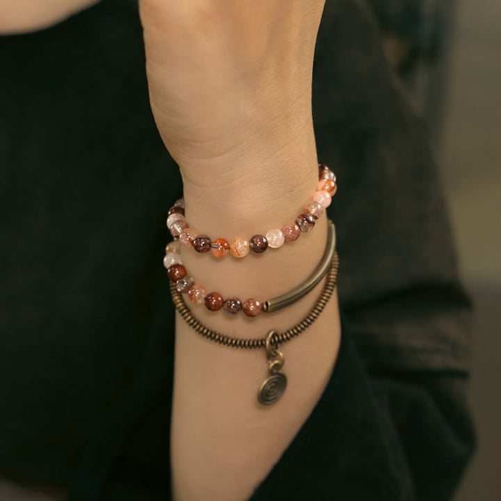 Buddha Stones Purple Phantom Red Hematoid Quartz Green Rutilated Quartz Copper Love Forgive Bracelet - image 18