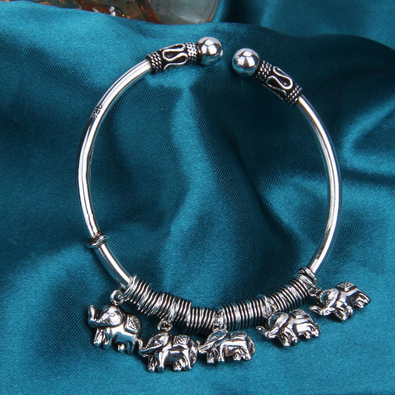 925 Sterling Silver Elephant Strength Bracelet Bangle - image 6