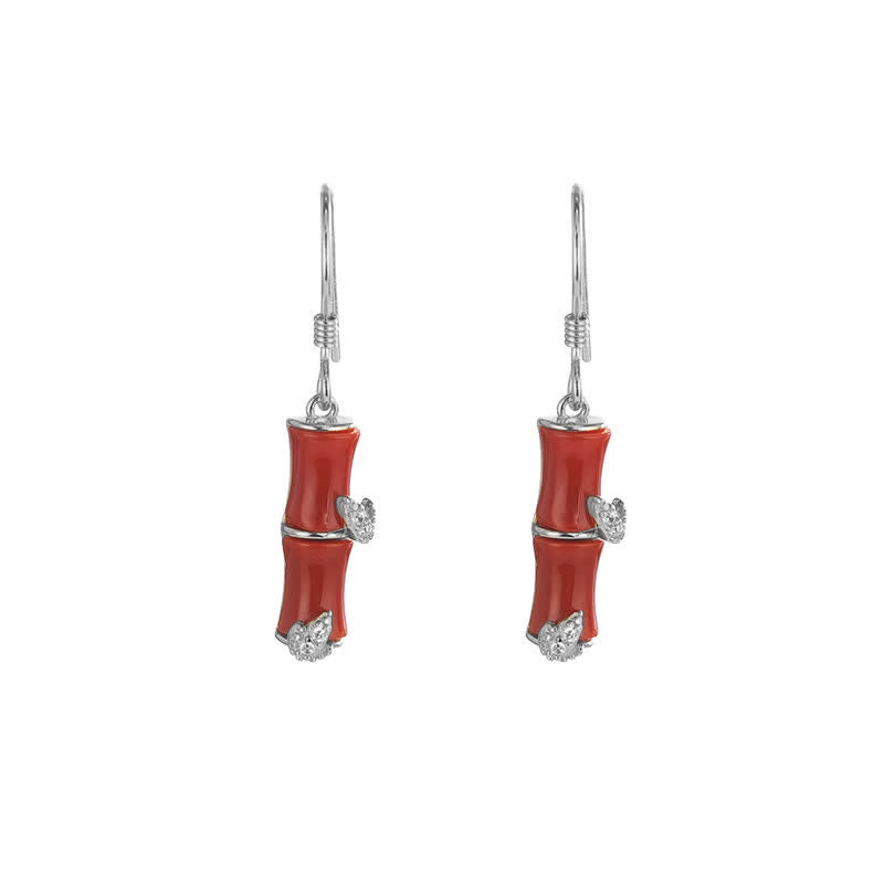 925 Sterling Silver Hetian Jade Chrysoberyl Cat Eye Red Agate Bamboo Luck Drop Earrings - Silver - Red Agate(Confidence♥Calm) - image 15