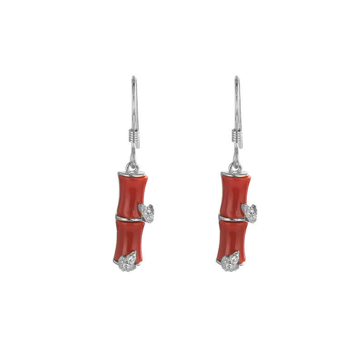 925 Sterling Silver Hetian Jade Chrysoberyl Cat Eye Red Agate Bamboo Luck Drop Earrings - Silver - Red Agate(Confidence♥Calm) - image 15