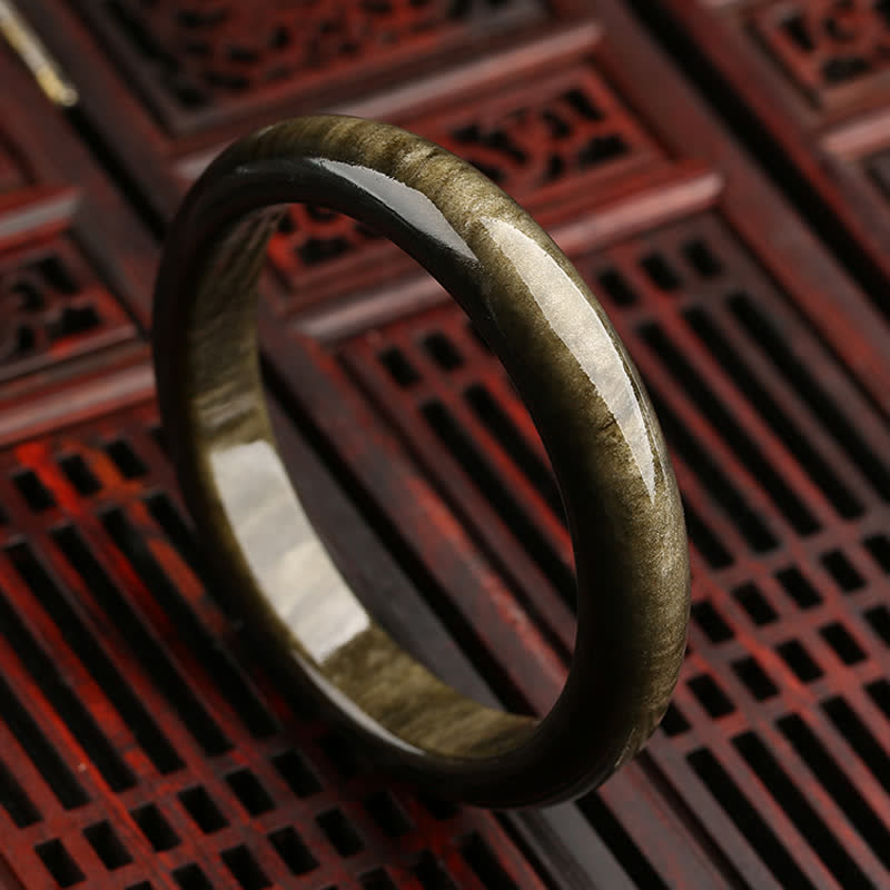 Buddha Stones Gold Sheen Obsidian Silver Sheen Obsidian Protection Bracelet Bangle - Gold Sheen Obsidian - 62mm - image 1