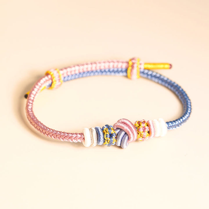 Buddha Stones Two-Color Rope Handcrafted Eight Thread Peace Knot Luck Connection Bracelet - Pink&Blue - 15-17cm - image 4