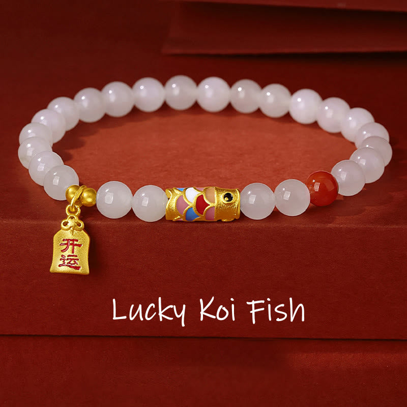 Buddha Stones 925 Sterling Silver Hetian White Jade Red Agate Koi Fish Luck Happiness Bracelet - Hetian White Jade(Protection♥Happiness) - image 0