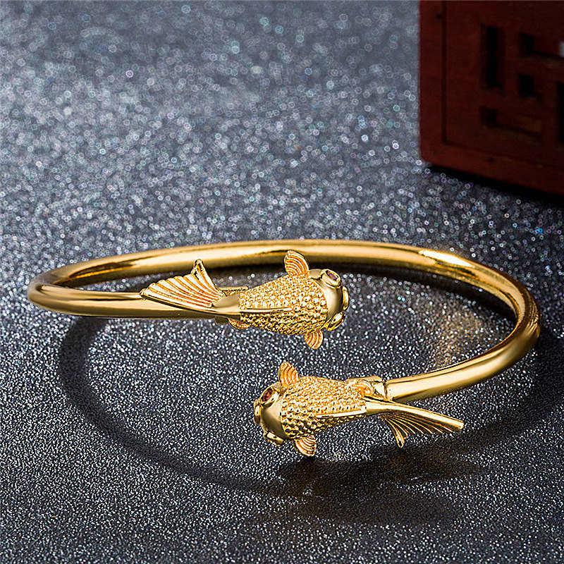 Buddha Stones Double Koi Fish Copper Prosperity Wealth Bracelet - image 3