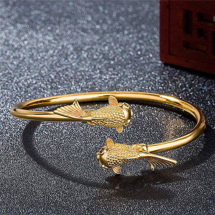 Buddha Stones Double Koi Fish Copper Prosperity Wealth Bracelet - image 3