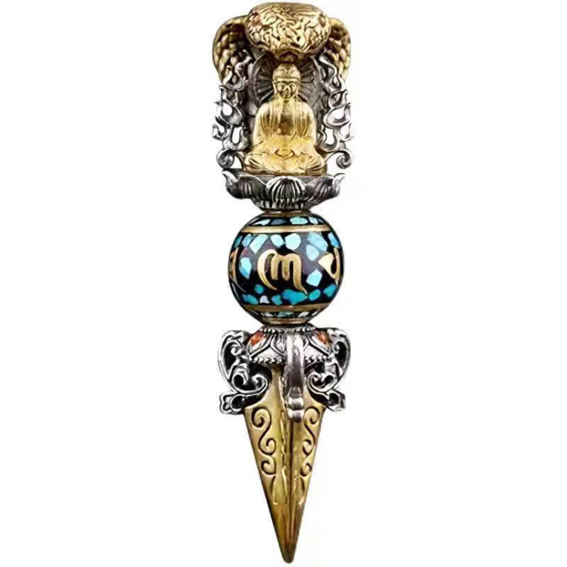 Buddha Stones Tibetan Om Mani Padme Hum Buddha Wealth Rotation Necklace Vajra Pendant - image 5