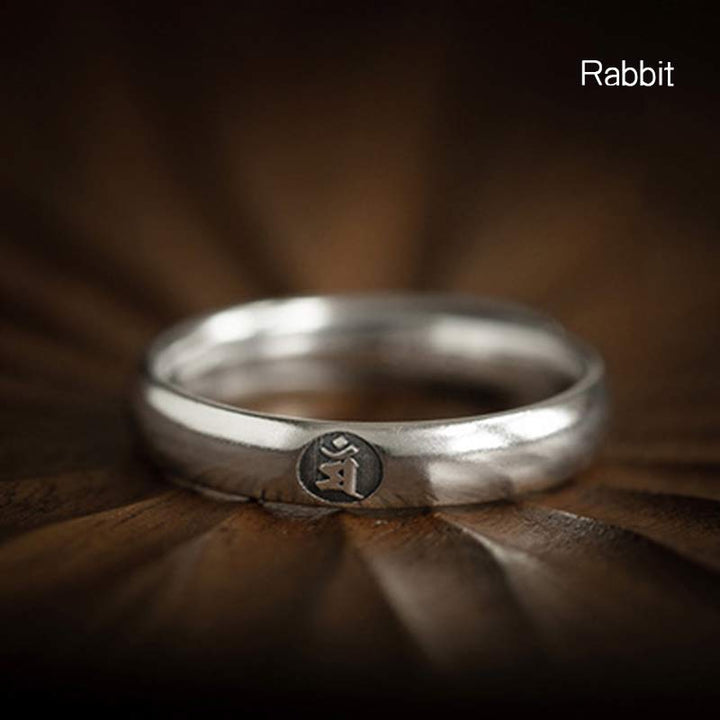 925 Sterling Silver Chinese Zodiac Natal Buddha Blessing Couple Ring - Rabbit - Women - image 14