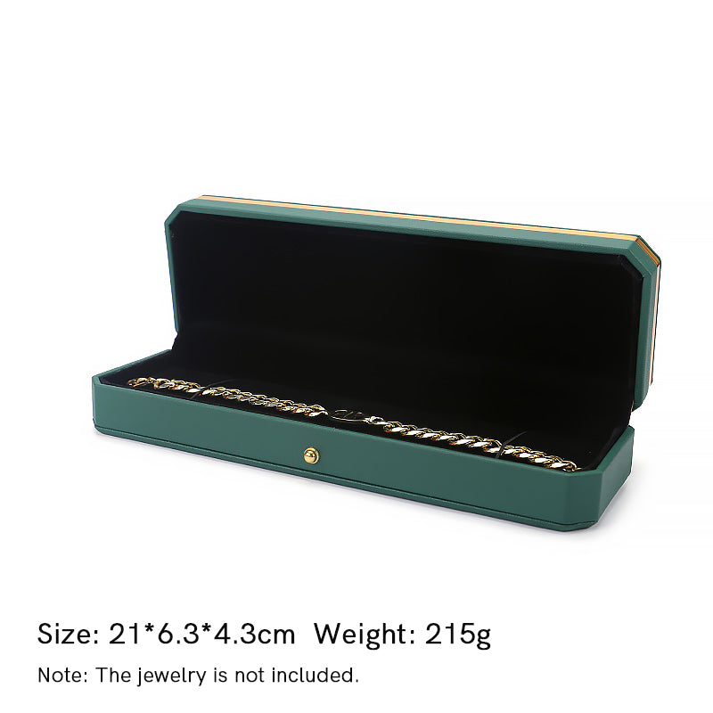 Jewelry Storage Box PU Leather Gift Box - Dark Green - Chain Box (21*6.3*4.3cm) - image 12
