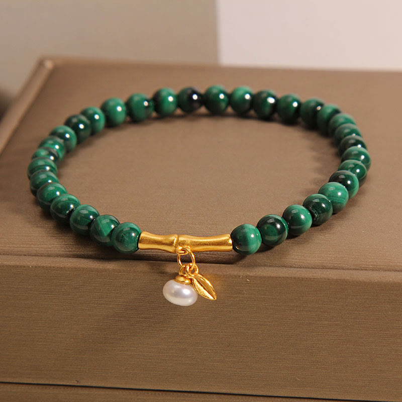 Buddha Stones Natural Malachite Pearl Lucky Bamboo Anti-Anxiety Bracelet