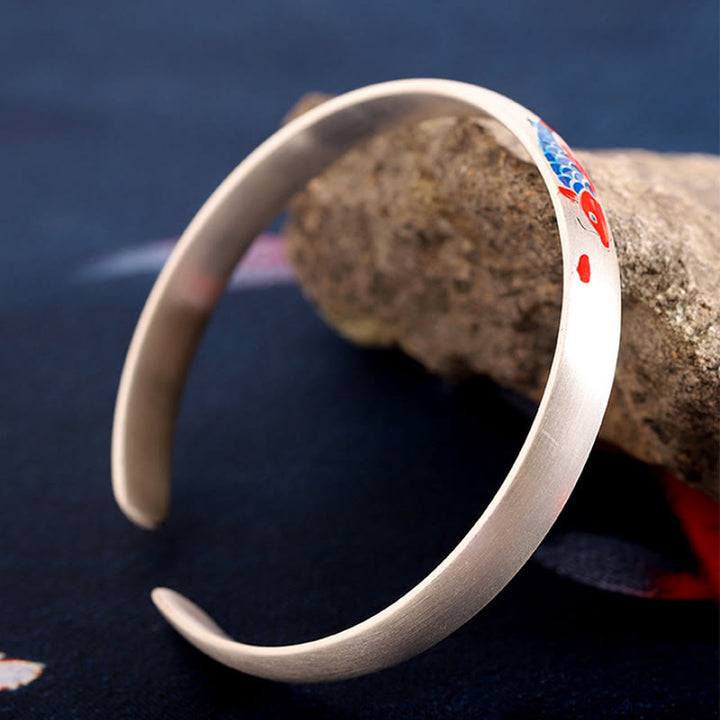 Buddha Stones 999 Sterling Silver Koi Fish Luck Cuff Bracelet Bangle - image 5