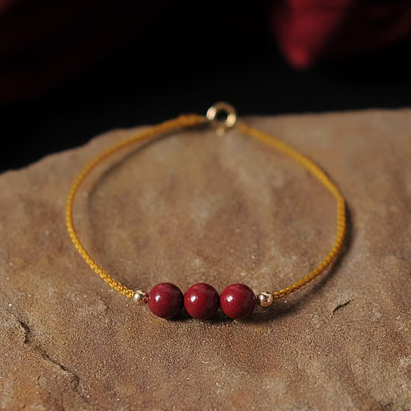 Buddha Stones 14K Gold Plated Natural Cinnabar Blessing String Braided Bracelet