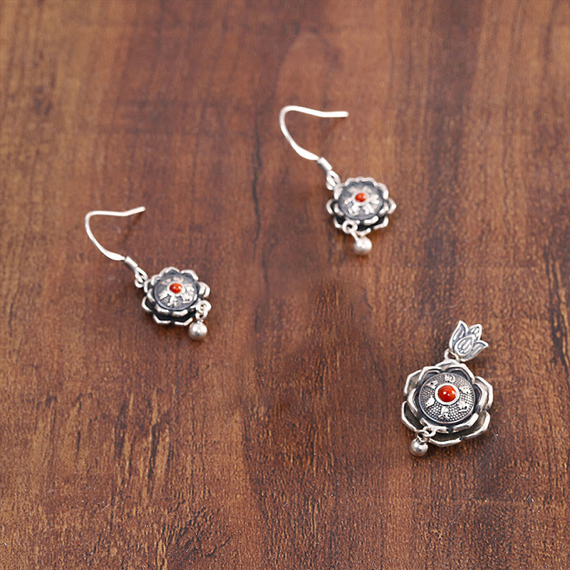 925 Sterling Silver Om Mani Padme Hum Lotus Peace Necklace Pendant Earrings - image 10