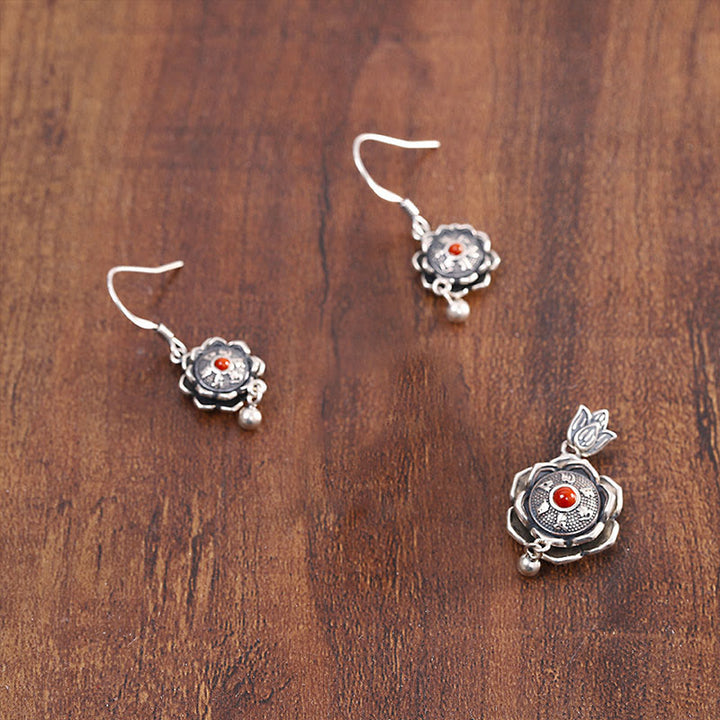 925 Sterling Silver Om Mani Padme Hum Lotus Peace Necklace Pendant Earrings - image 10