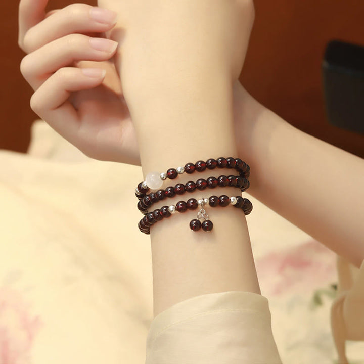 Buddha Stones 925 Sterling Silver Natural Garnet Cat Eye Protection Triple Wrap Bracelet - image 8