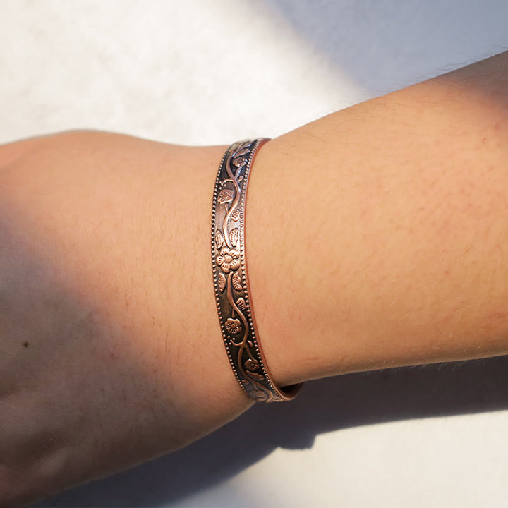 Buddha Stones Floral Magnetic Copper Adjustable Cuff Bracelet Bangle - image 4