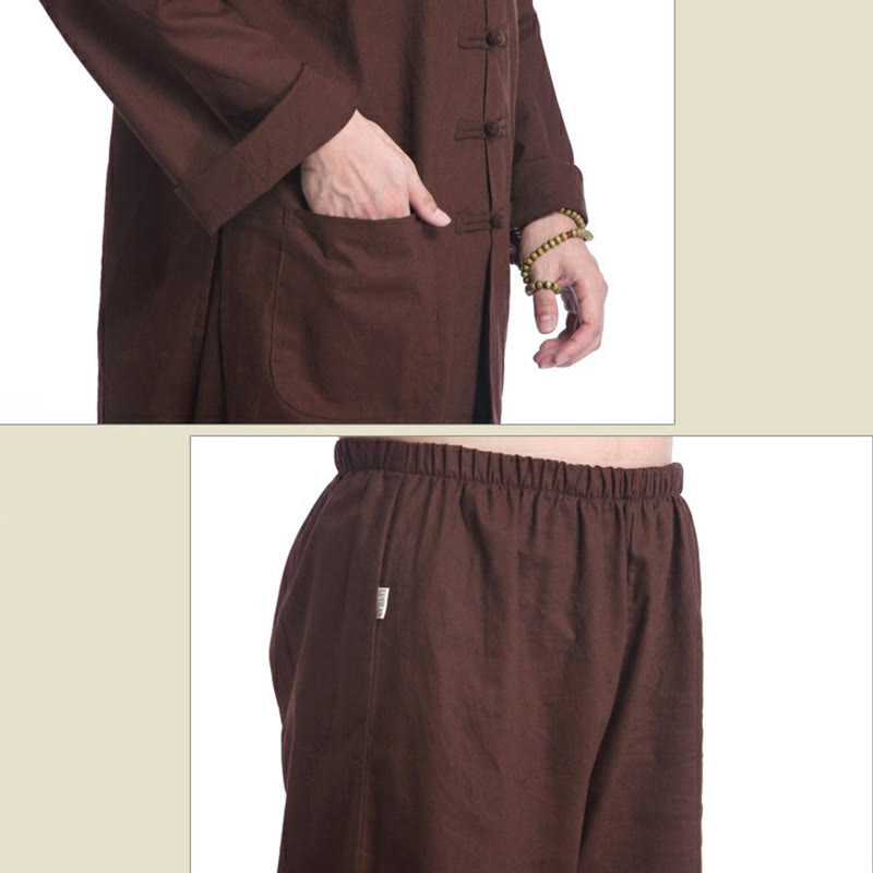 Buddha Stones Chinese Frog Button Design Meditation Prayer Cotton Linen Spiritual Zen Practice Yoga Clothing Men's Set - image 19