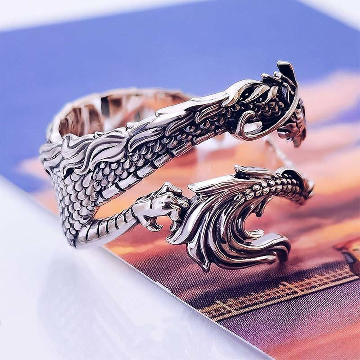 Buddha Stones Vintage Dragon Pattern Protection Ring