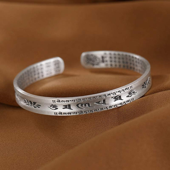 999 Sterling Silver Om Mani Padme Hum Lotus Wisdom Bracelet Bangle - image 7
