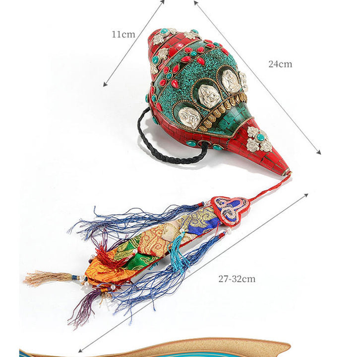Tibetan Handmade Shankha Om Mani Padme Hum Buddha Avalokitesvara Turquoise Conch Shell Positive Decoration - image 14