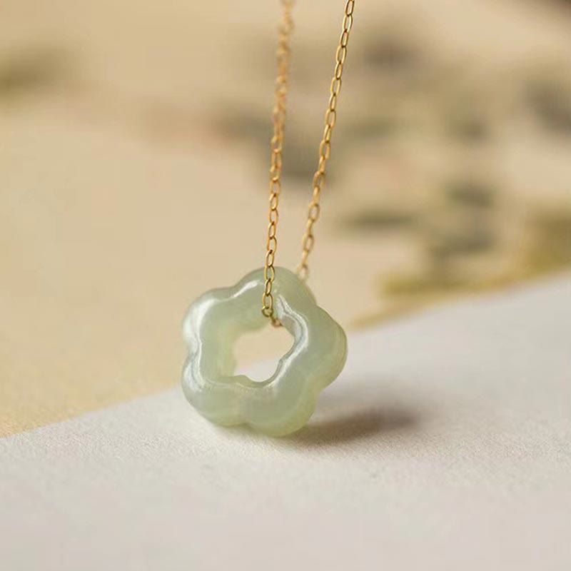 Buddha Stones Dainty Hetian Jade Cyan Jade Luck Floral Charm Necklace Pendant - Hetian Jade (Prosperity ♥ Abundance) - 925 Sterling Silver - image 2