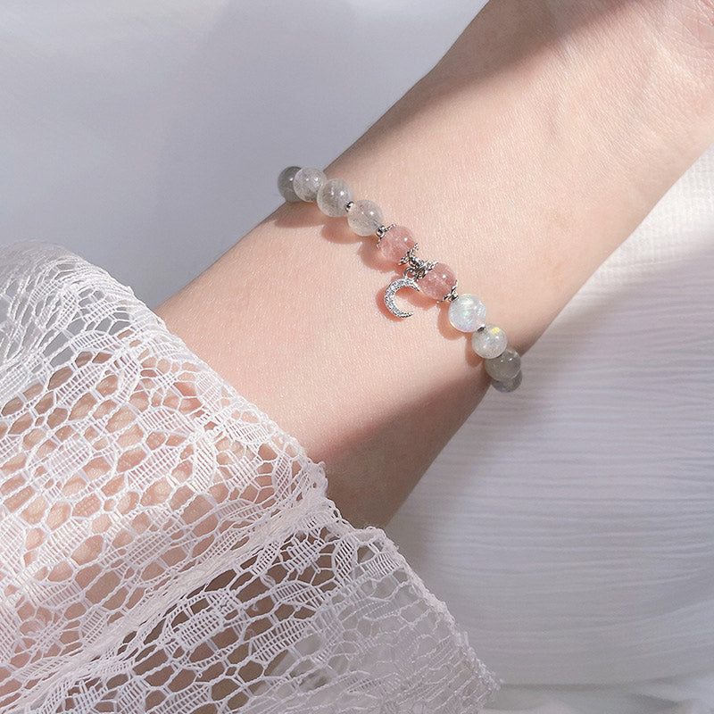 Buddha Stones Strawberry Quartz Moonstone Luck Moon Charm Bracelet - image 6