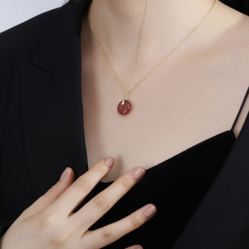 925 Sterling Silver Strawberry Quartz Healing Positive Necklace - image 5