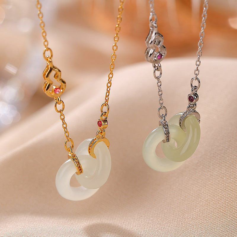 925 Sterling Silver Round Jade Luck Prosperity Necklace Chain Pendant - image 1