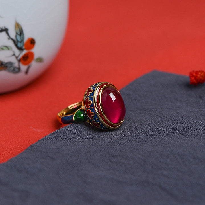 925 Sterling Silver Red Corundum Courage Ring - image 5