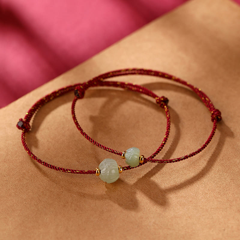 Buddha Stones 925 Sterling Silver Plated Gold Hetian Jade Lotus Luck Red String Bracelet - image 0