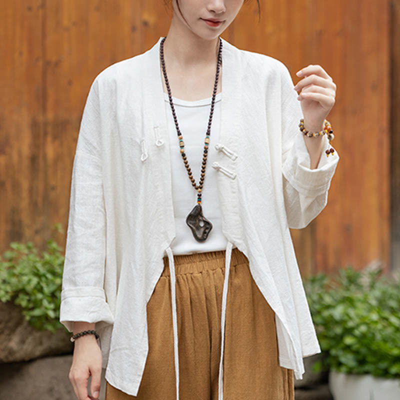 Buddha Stones Frog-Button Hanfu Design Shirt Top Ramie Linen Jacket