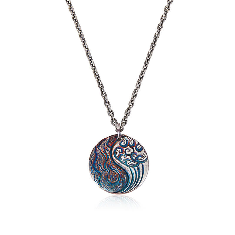 Buddha Stones 990 Sterling Silver Yin Yang Water and Fire Balance Necklace Pendant - image 3