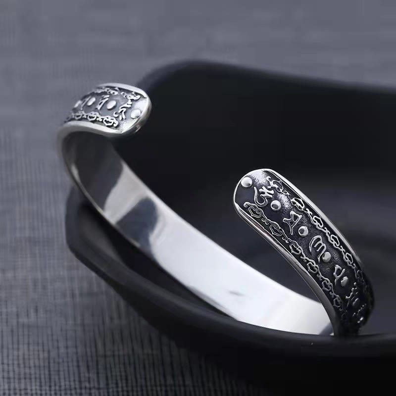 Buddha Stones 925 Sterling Silver Om Mani Padme Hum Double Dorje Engraved Wisdom Cuff Bracelet Bangle - image 3