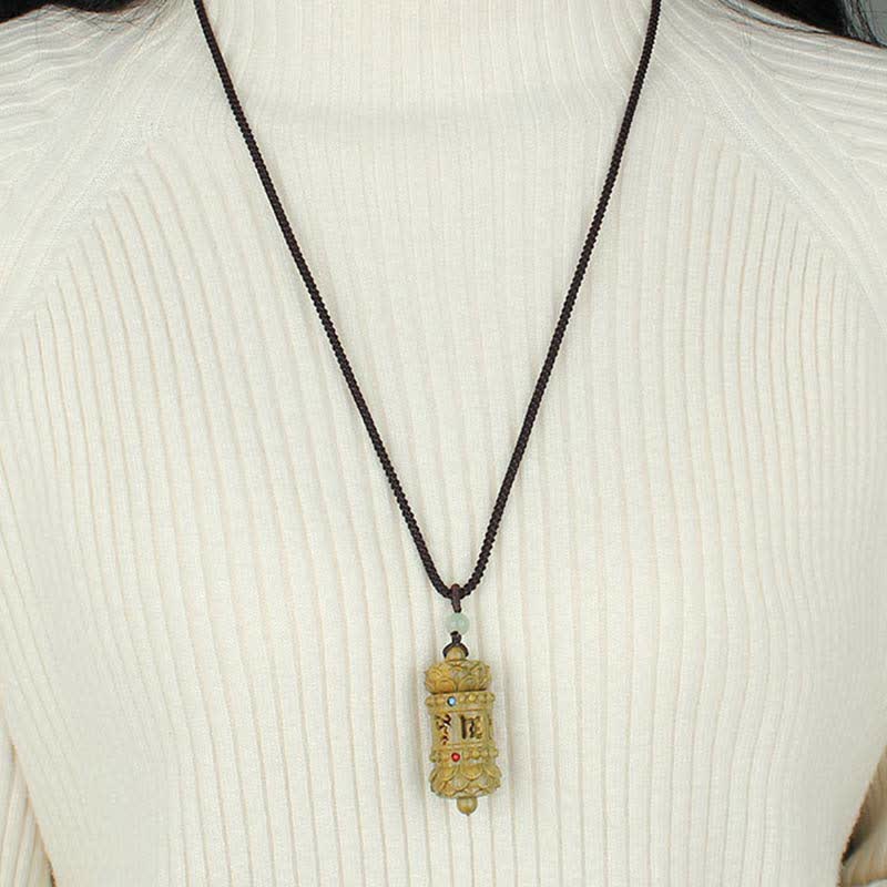 Buddha Stones Tibet Green Sandalwood Rosewood Om Mani Padme Hum Lotus Positive Soothing Necklace Pendant - image 5
