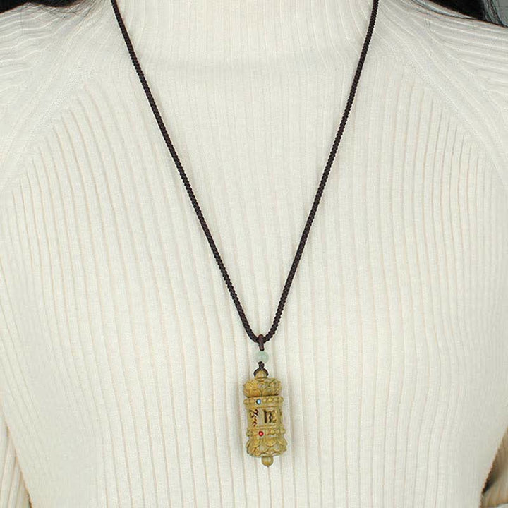 Buddha Stones Tibet Green Sandalwood Rosewood Om Mani Padme Hum Lotus Positive Soothing Necklace Pendant - image 5