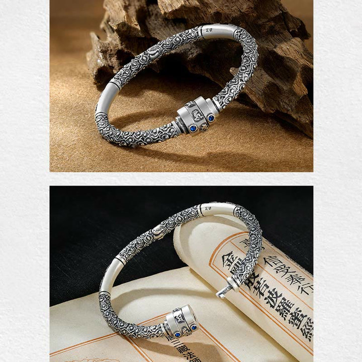 Buddha Stones 990 Sterling Silver Tibetan Auspicious Clouds Om Mani Padme Hum Engraved Creativity Bracelet Bangle - image 4