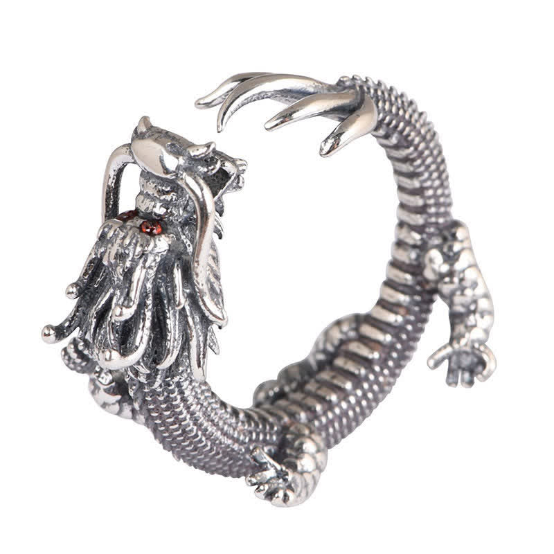 925 Sterling Silver Dragon Luck Protection Ring - image 12
