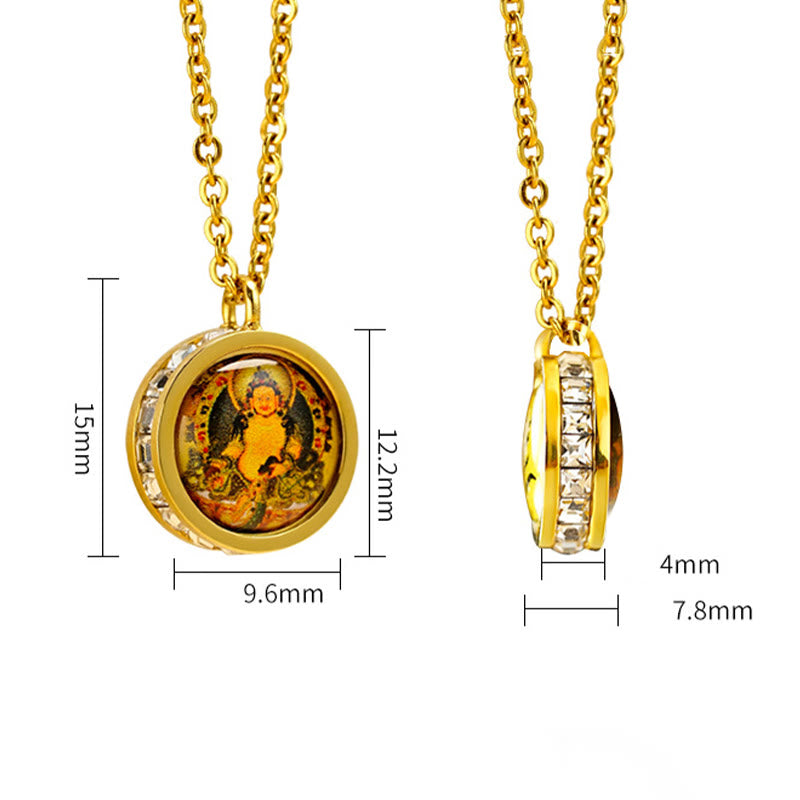 Buddha Stones Tibetan Yellow God Of Wealth Green Tara Buddha Serenity Titanium Steel Necklace Pendant - image 10
