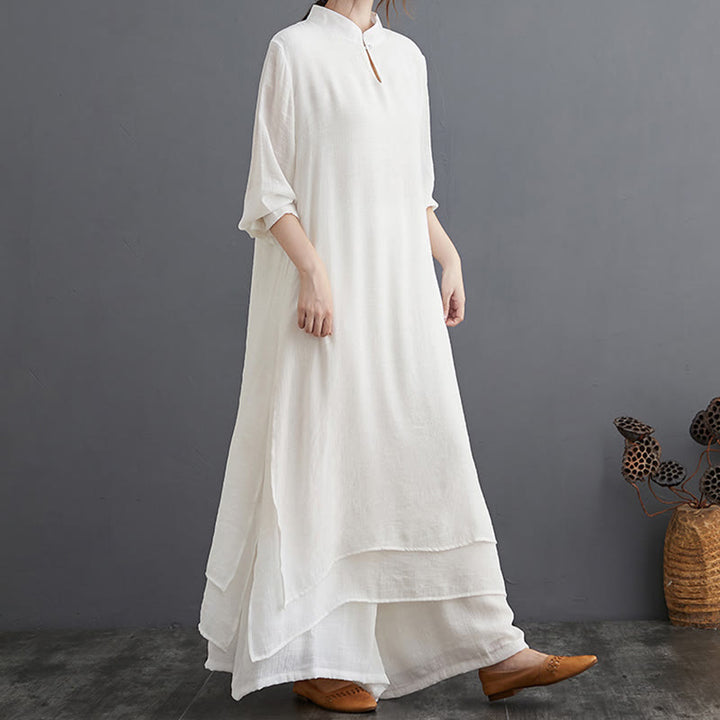 Simple Pattern Meditation Prayer Spiritual Zen Practice Yoga Clothing Women's Set - White Set (Top and Trousers) - US12，UK/AU16，EU44 (2XL) - image 18