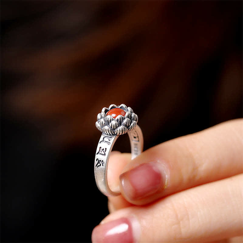 925 Sterling Silver Lotus Red Agate Confidence Blessing Ring (Extra 30% Off | USE CODE: FS30) - image 3