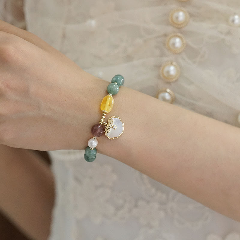 Buddha Stones Jade Sea shell Ruyi Lock Luck Bracelet