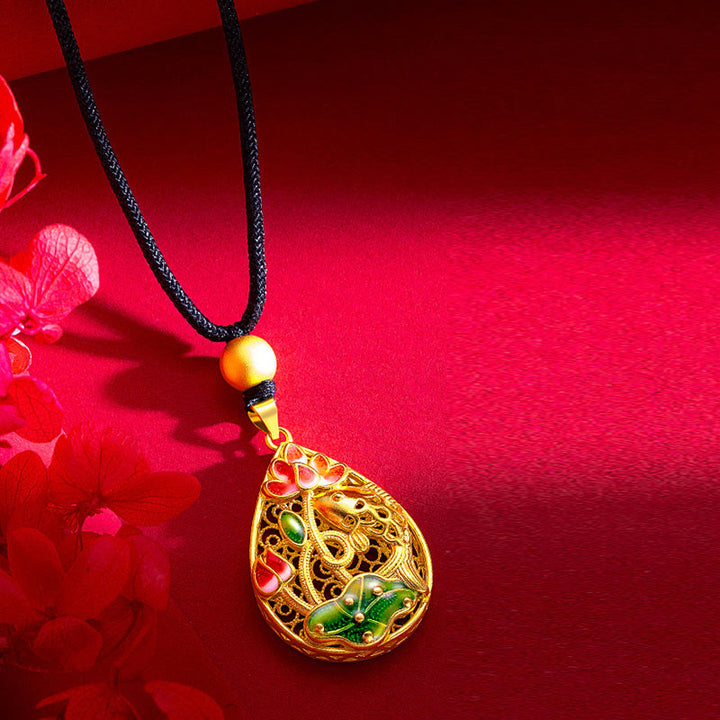 Buddha Stones Koi Fish Lotus Flower Leaf Copper Luck Necklace Pendant - image 3