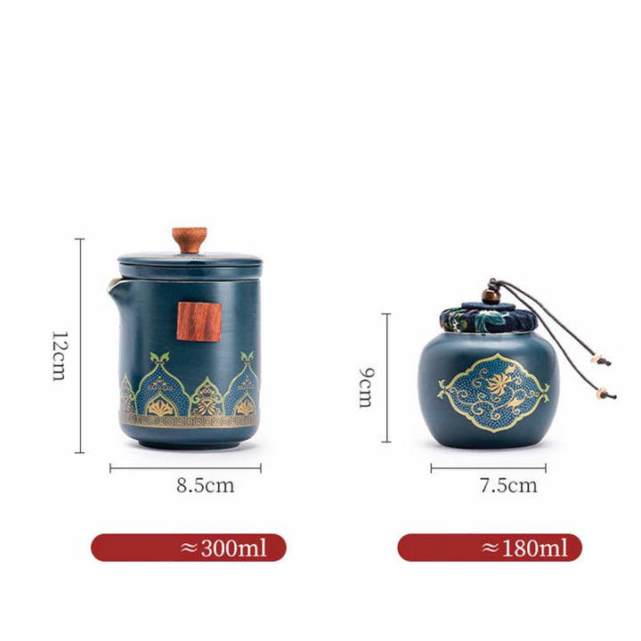 Flower Chinese Gongfu Ceramic Teapot Portable Outdoor Travel Tea Set Bag