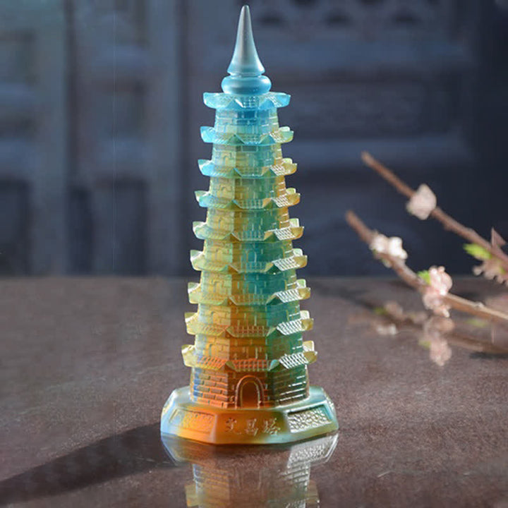 Feng Shui Wenchang Tower Handmade Liuli Crystal Pagoda Art Piece Luck Home Office Decoration - image 7