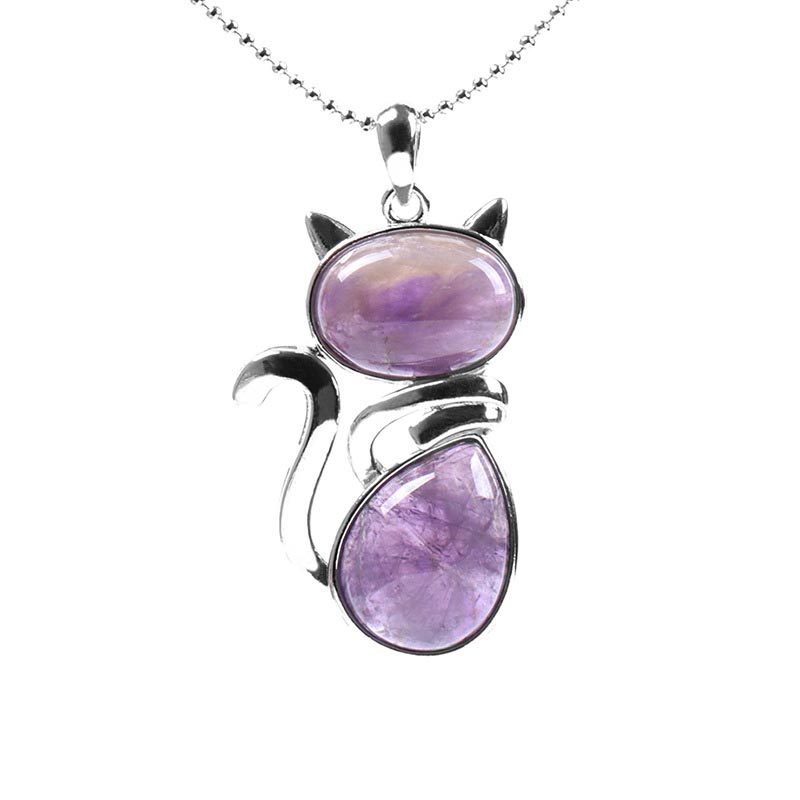 Buddha Stones Cat Pattern Natural Crystal Protection Necklace Pendant - image 4