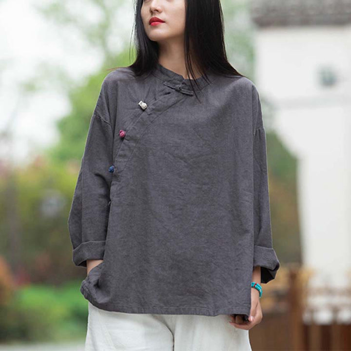 Buddha Stones Ramie Linen Blouse Women Shirt Top Chinese Hanfu Style Clothing