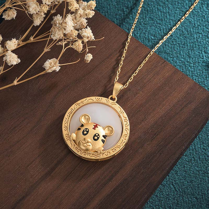 White Jade Year of the Tiger Blessing Necklace - image 3