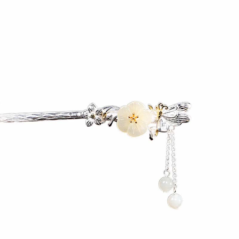 925 Sterling Silver Hetian White Jade Flower Blessing Hairpin - image 18