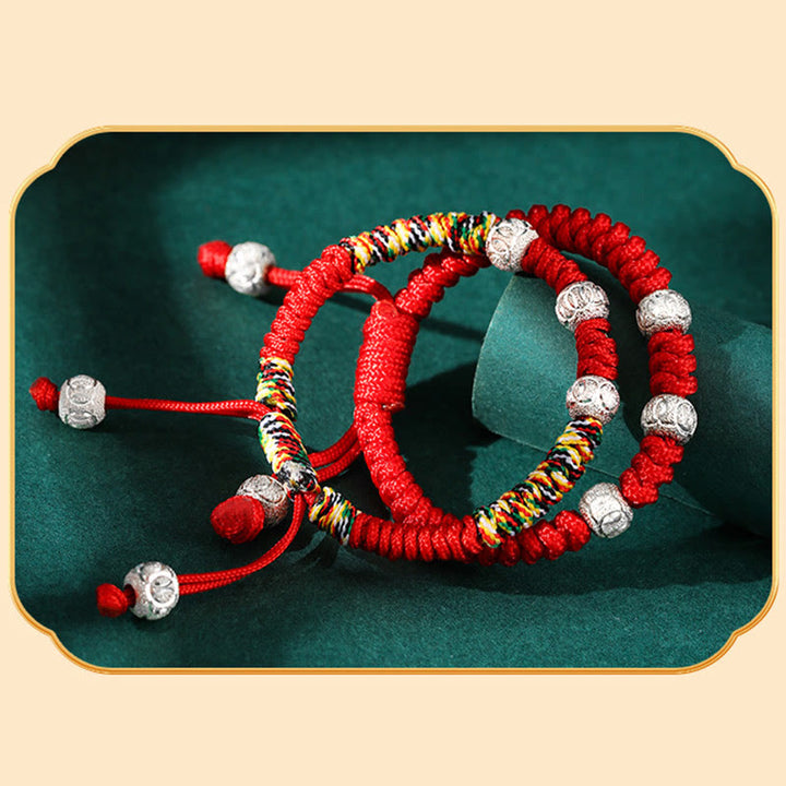 Buddha Stones 925 Sterling Silver King Kong Knot Multicolored Red String Strength Handmade Braided Kids Child Bracelet - image 12