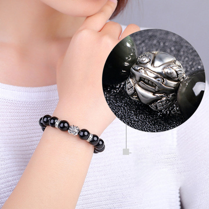 FengShui Natural Rainbow Obsidian PiXiu Blessing Bracelet