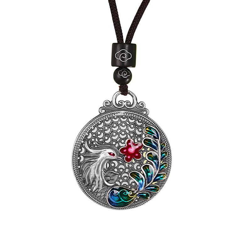 Buddha Stones 990 Sterling Silver Phoenix Luck Protection Necklace Pendant - image 8